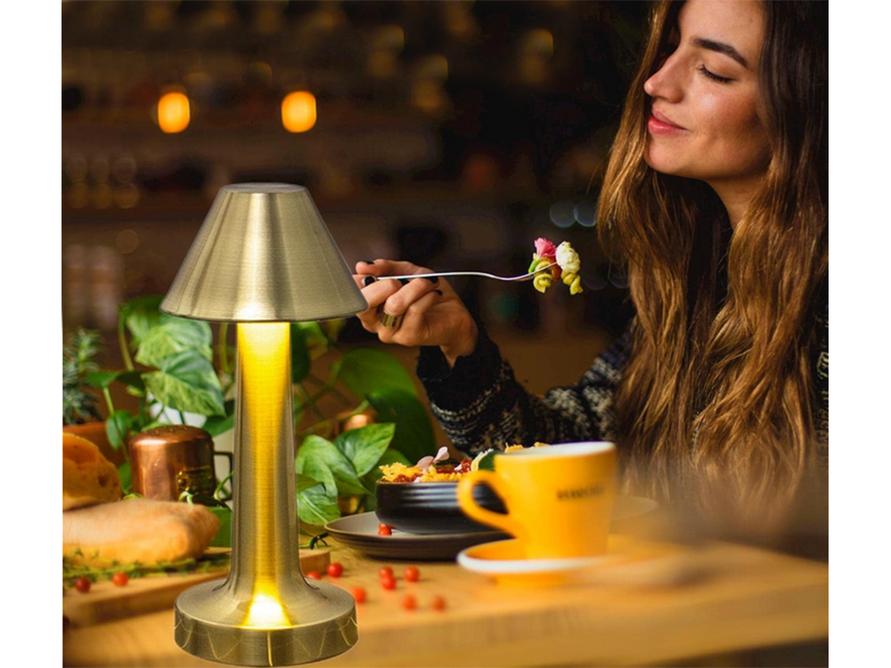 Wireless LED Table Lamp, Touch Control, 3 Light Modes, Gold