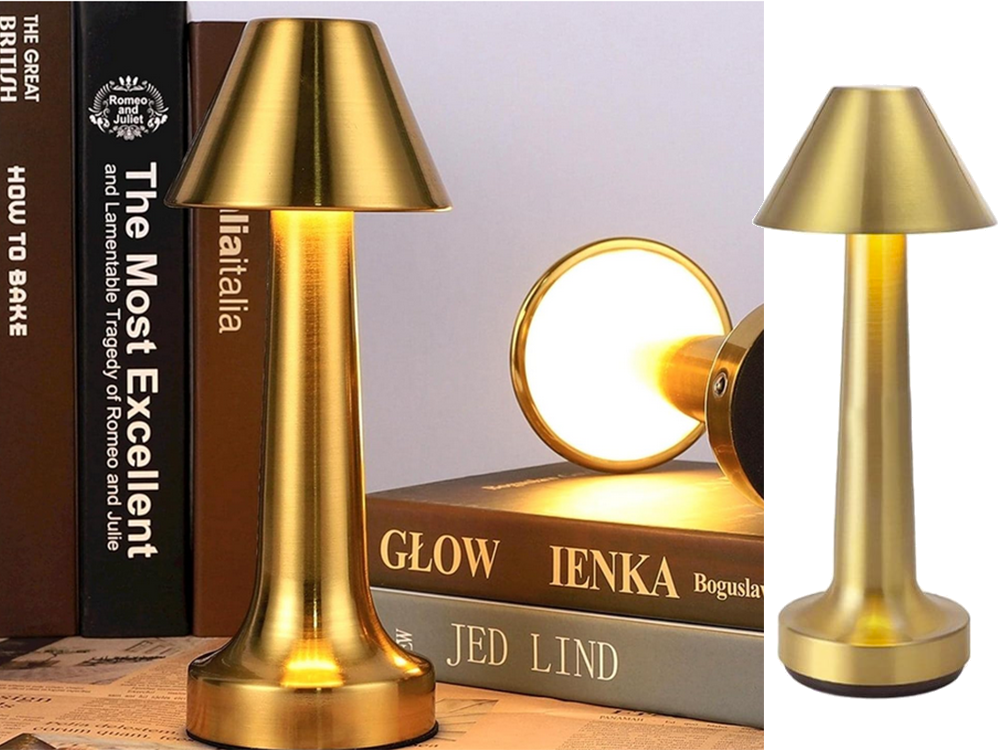 Wireless LED Table Lamp, Touch Control, 3 Light Modes, Gold
