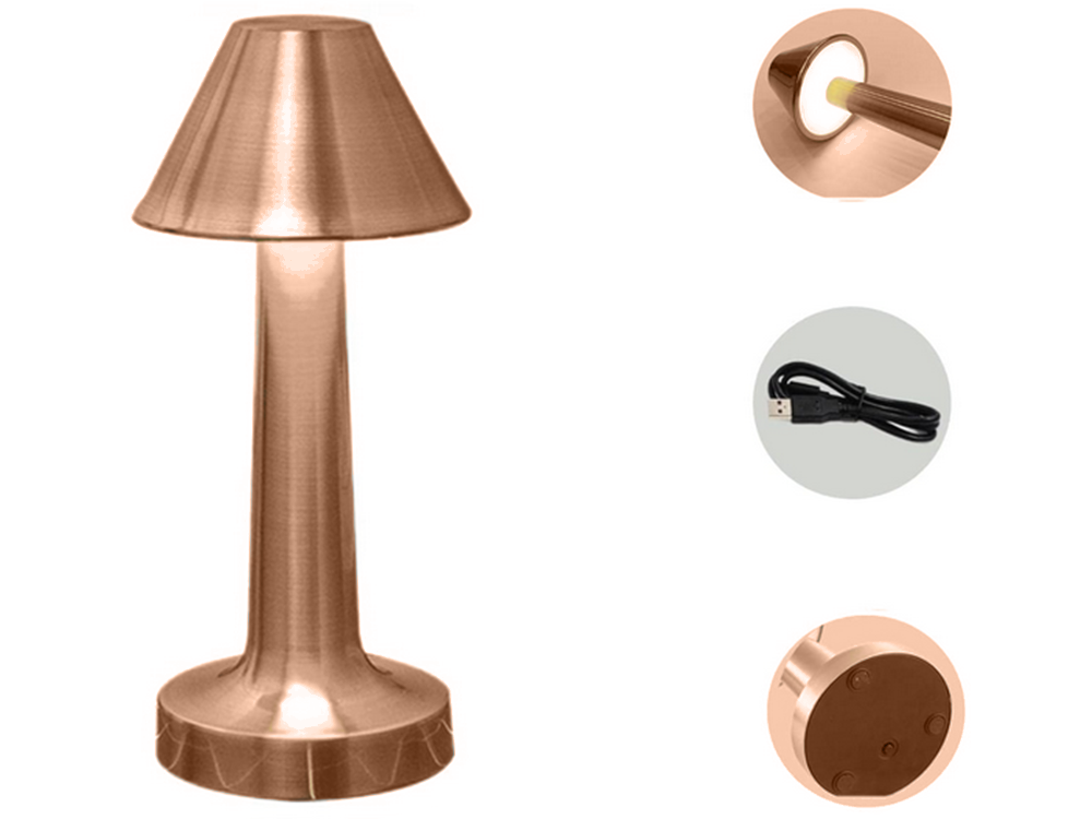 Wireless Touch Table Lamp, 3 Light Modes, Copper