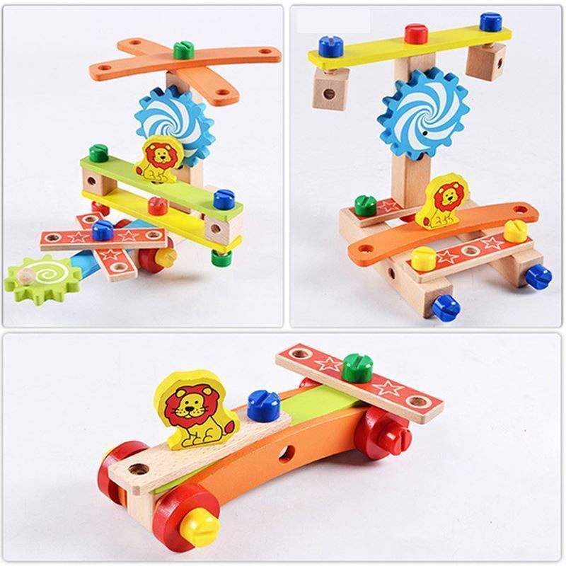 Home Workshop Wooden Constructor Children\'s Chair with Gears and Parts, 49el.