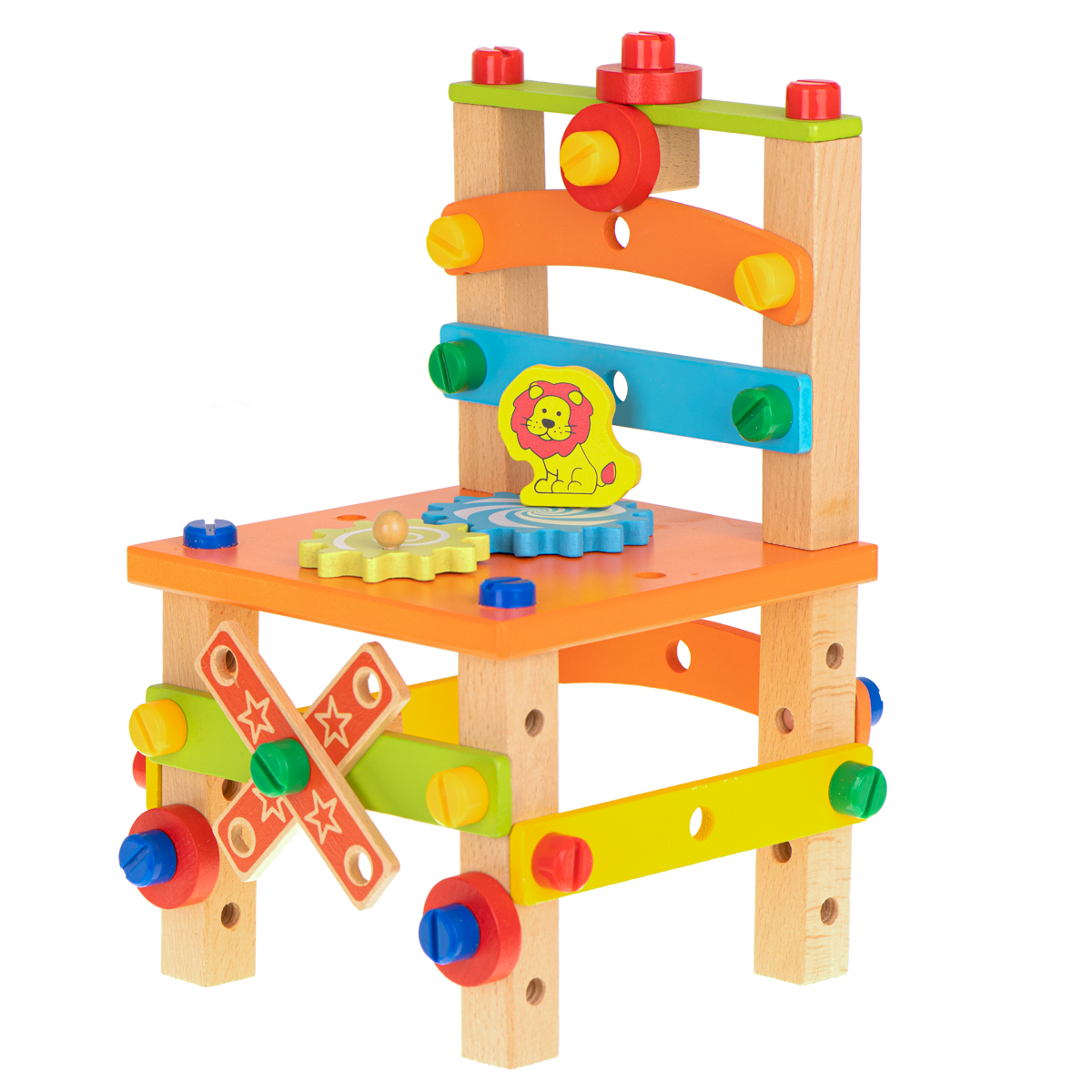 Home Workshop Wooden Constructor Children\'s Chair with Gears and Parts, 49el.