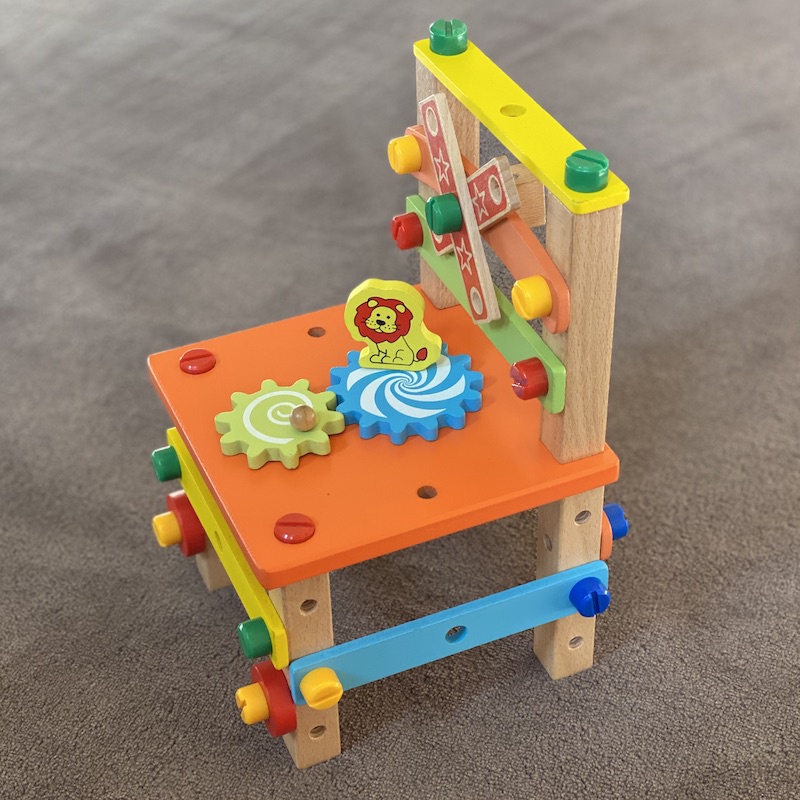 Home Workshop Wooden Constructor Children\'s Chair with Gears and Parts, 49el.