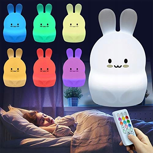 Kid\'s Silicone LED RGB Light Night Lamp with Remote Control, Rabbit