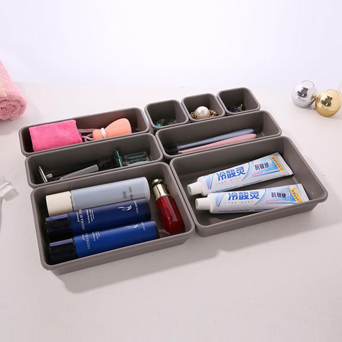 Modular Drawer Organizer AG641C, 8 Pcs, White