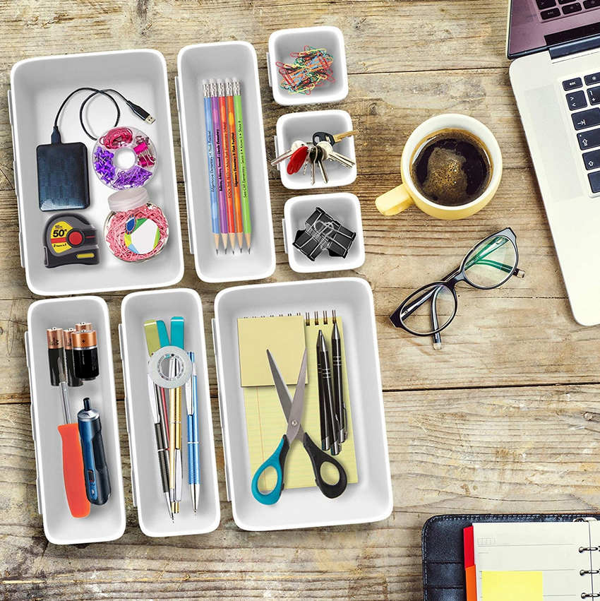 Cutlery, Kitchen Utensils, Tools, Stationery Storage Tray Drawer Modular Organizer, Gray
