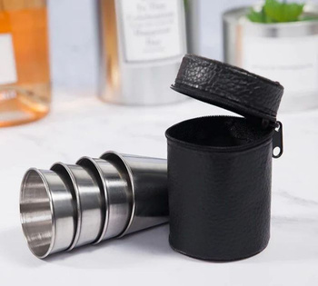 Tūrisma Degvīna Glāzītes Šotu Komplekts 4 gab. + Futrālis, 120 ml | Set of Tourist Shots Glasses