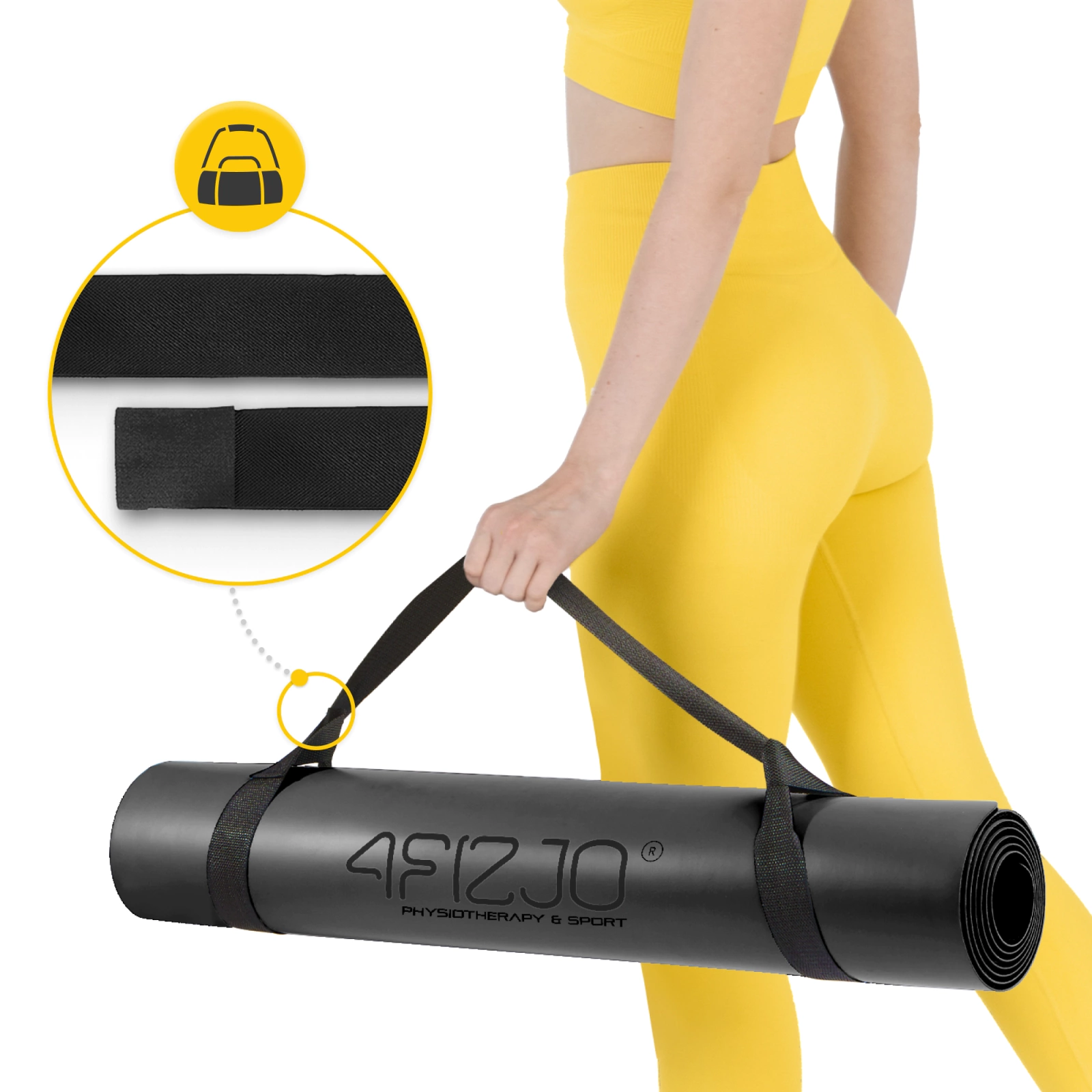 4Fizjo 1185 PU Rubber Yoga Mat 4 mm, Black