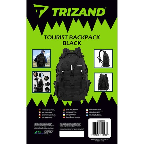 Trizand 00020534 militārā stila tūrisma mugursoma, 25 l, melna