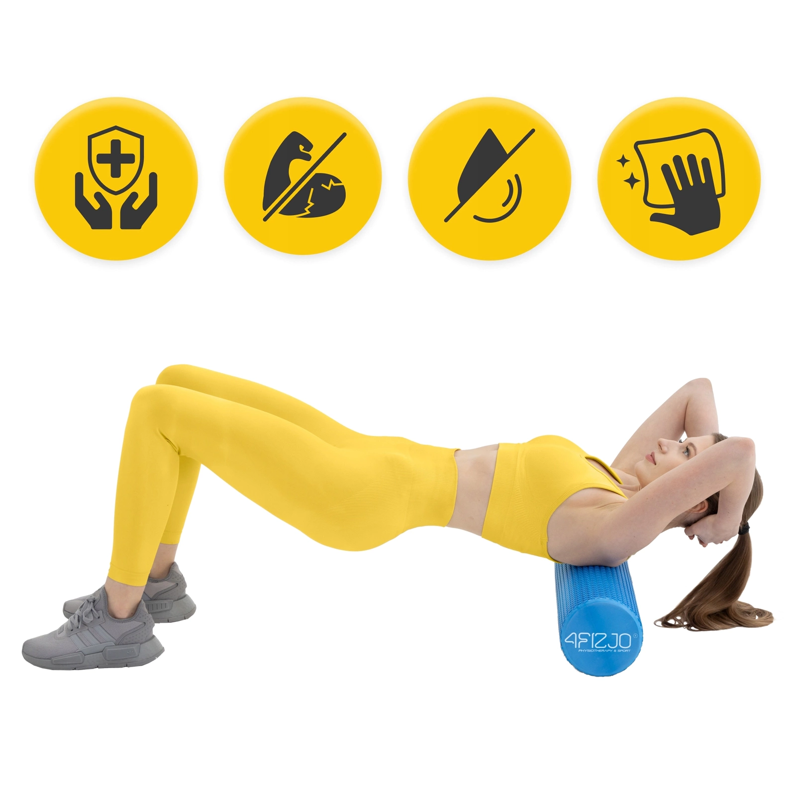 4FIZJO Masāžas Jogas Fitnesa Pilates Mīksts Putu Rullis 60cm, Zils | Yoga Massager Crossfit EVA Foam Roller