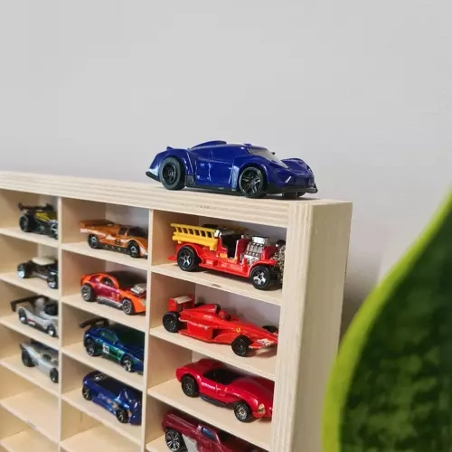 Kruzzel 20233 Wooden Toy Car Display Shelf, 80 Compartments, Pine