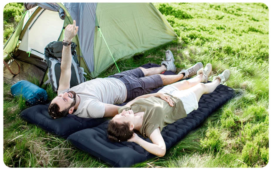 Inflatable Mattress Tourist Mat with Pillow, Green