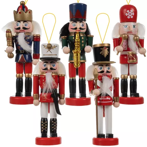 Glass New Year Christmas Tree Decorations Nutcracker, 5 pcs.