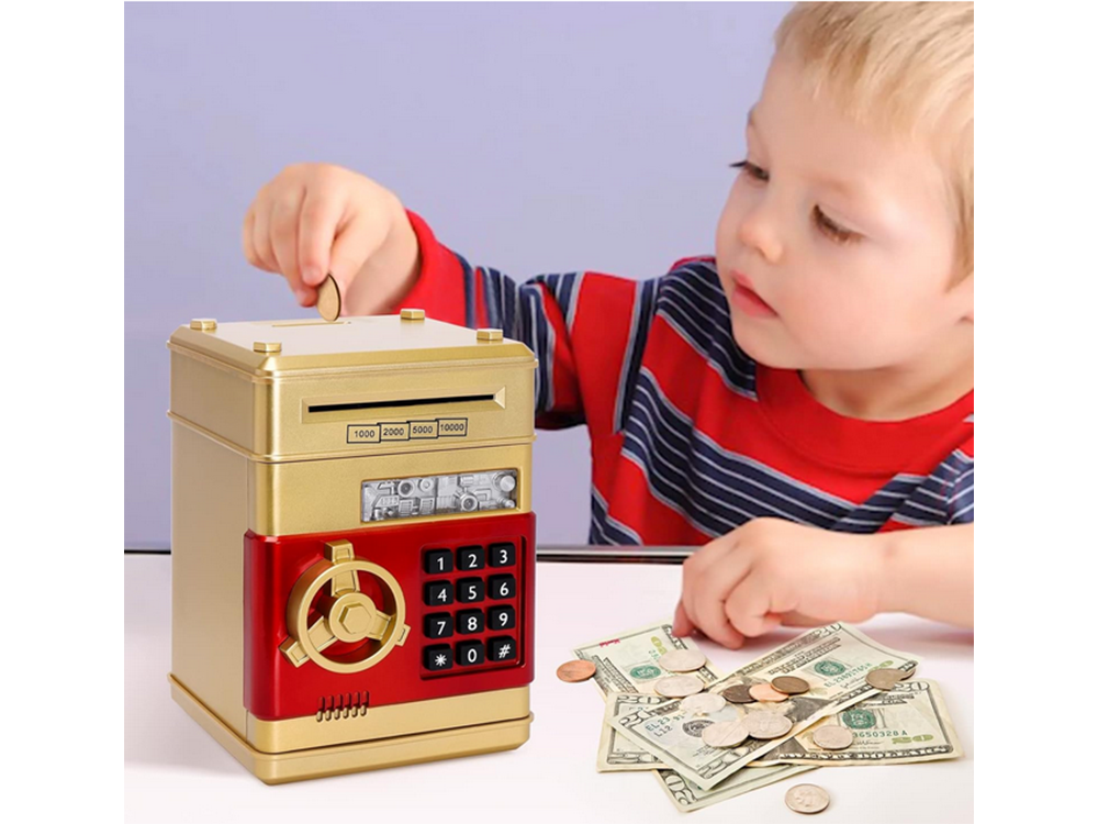 Piggy Bank Toy Box for Money with Fingerprint and Password, Gold