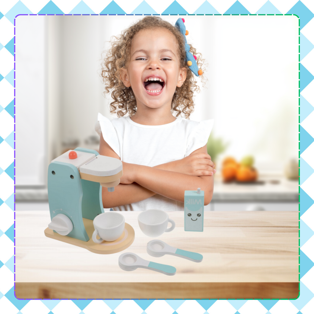 Bakalu Wooden Coffee Machine with Accessories, Educational Toy