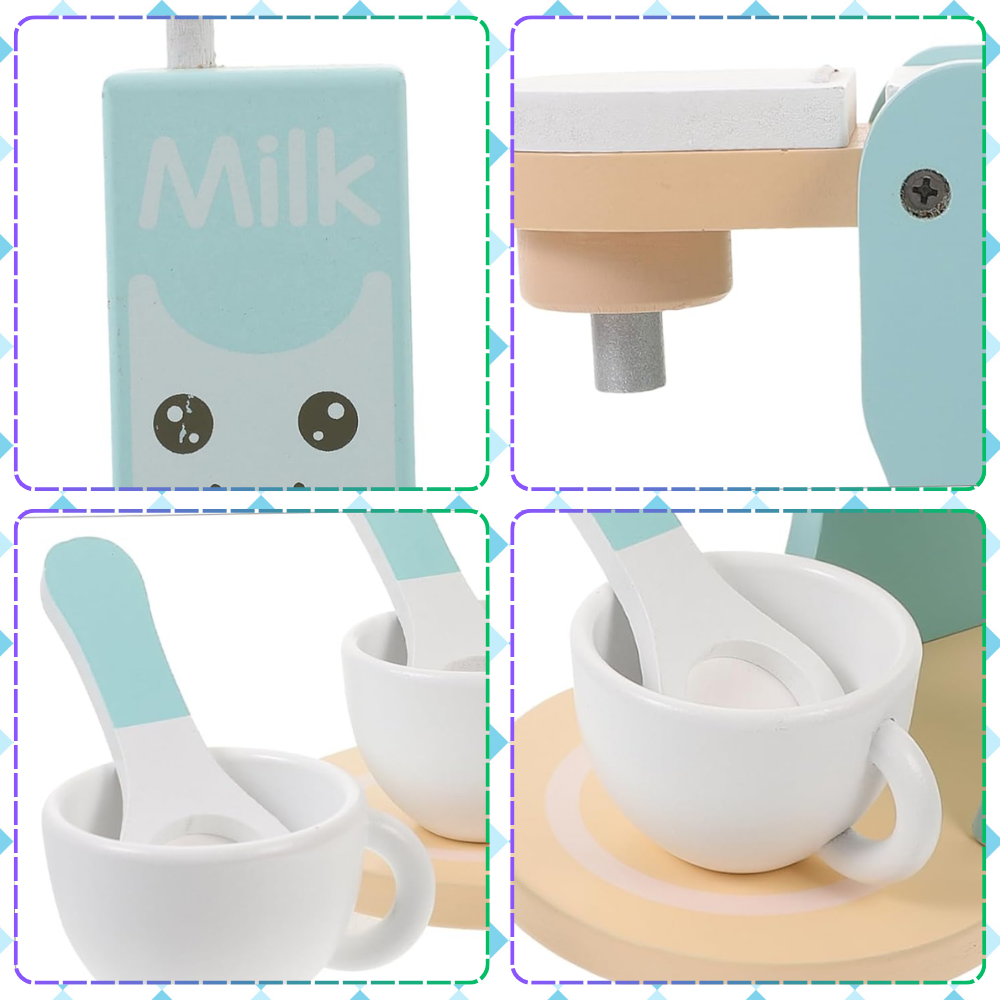 Bakalu Wooden Coffee Machine with Accessories, Educational Toy
