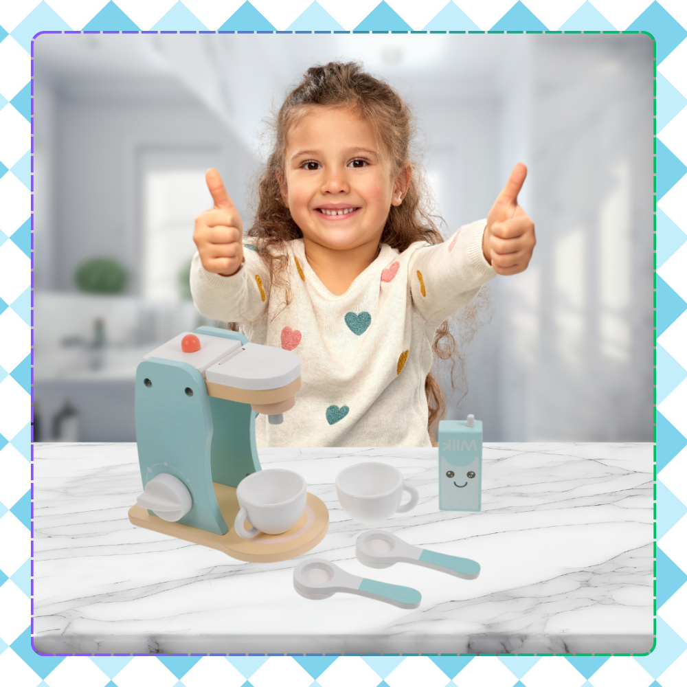 Bakalu Wooden Coffee Machine with Accessories, Educational Toy