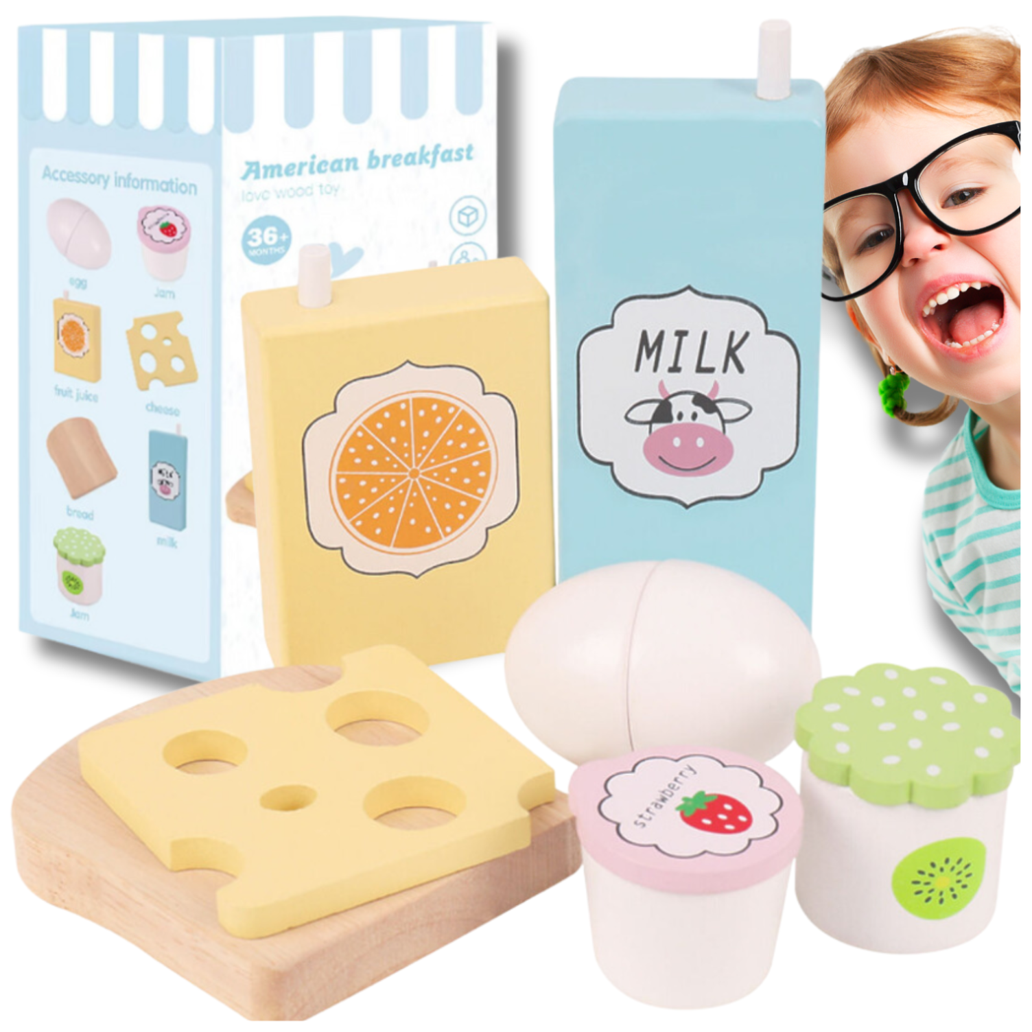 Kids Wooden Breakfast Play Set Sandwich Egg etc.