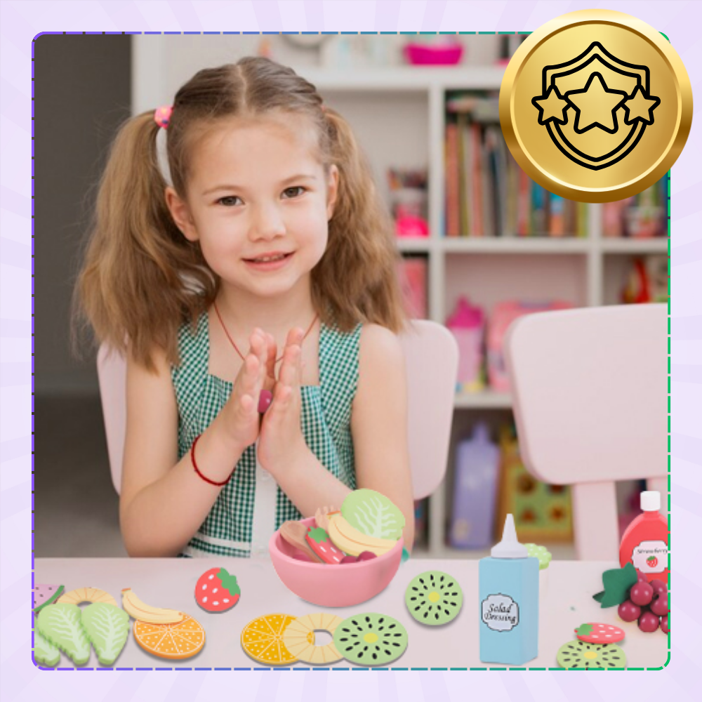 Bakalu Wooden Fruit Set for Kids with Bowl and Utensils