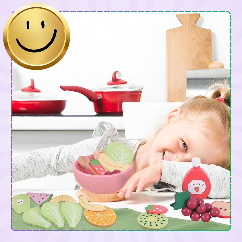 Bakalu Wooden Fruit Set for Kids with Bowl and Utensils
