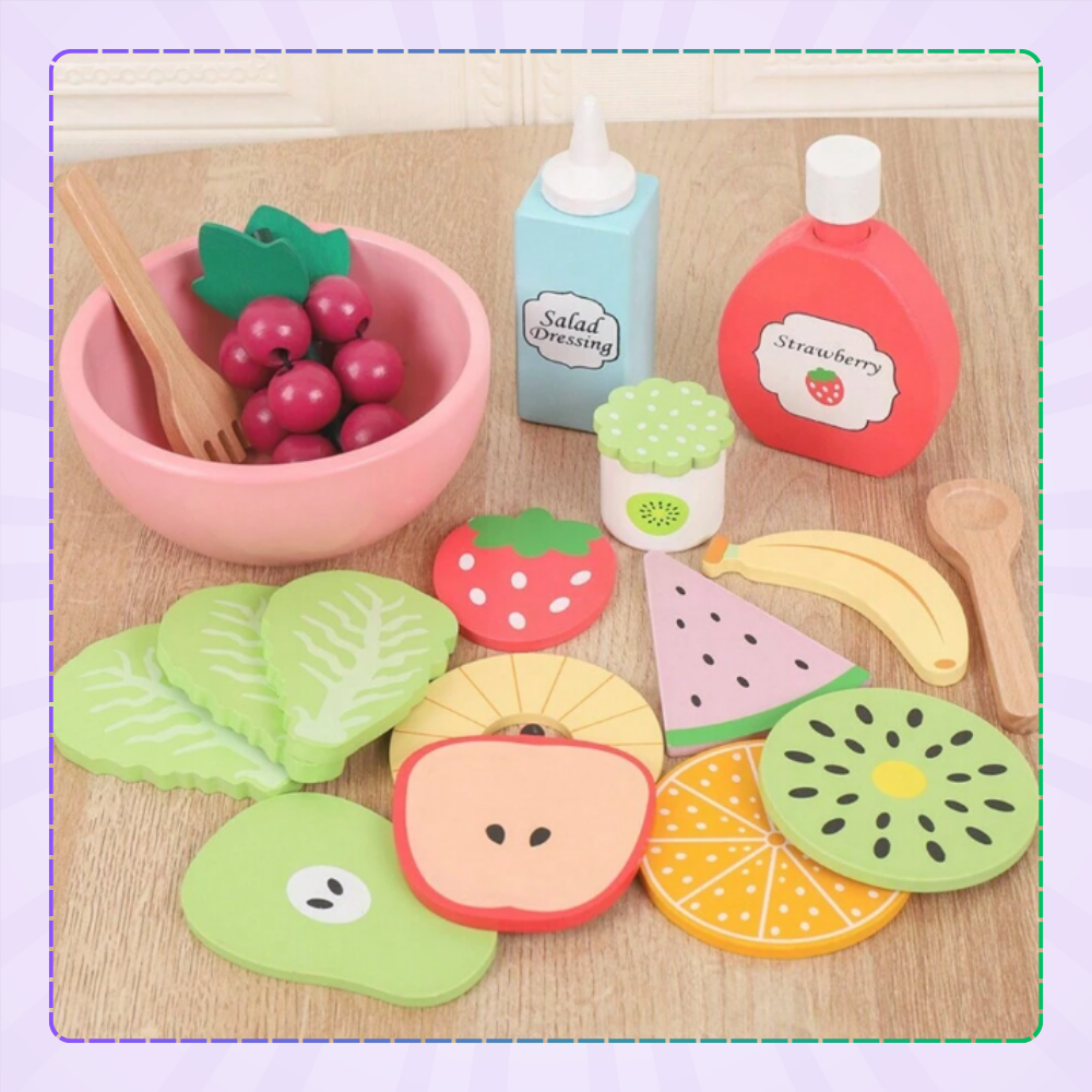Bakalu Wooden Fruit Set for Kids with Bowl and Utensils