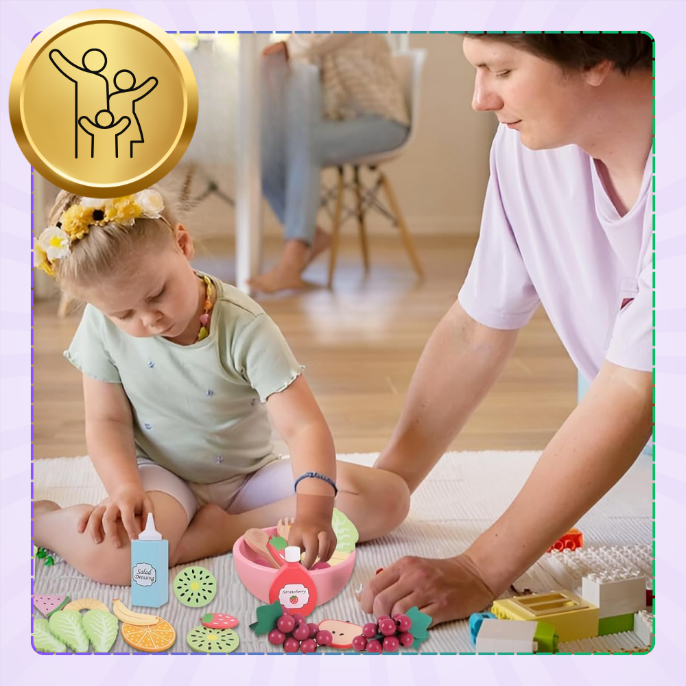 Bakalu Wooden Fruit Set for Kids with Bowl and Utensils