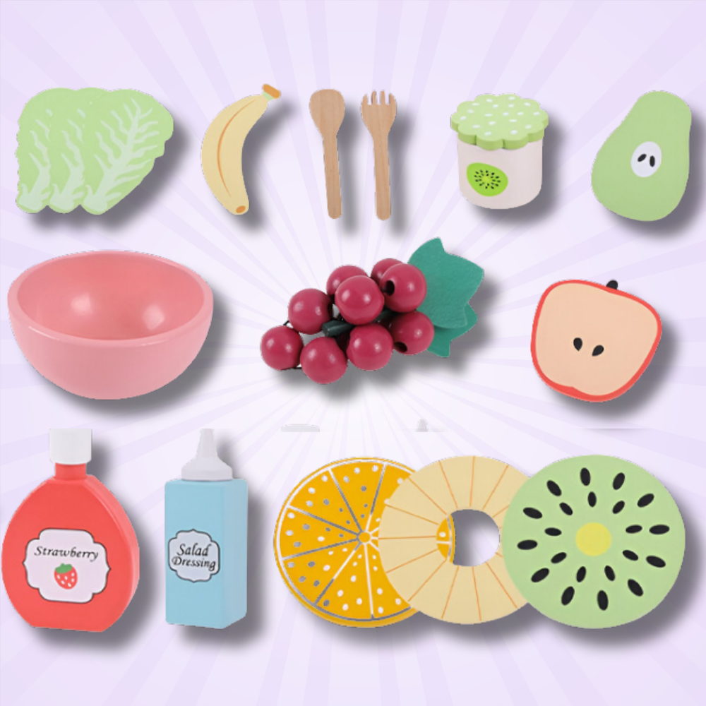 Bakalu Wooden Fruit Set for Kids with Bowl and Utensils