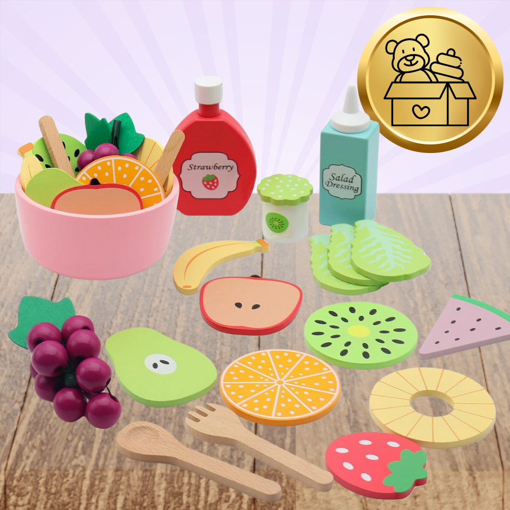 Bakalu Wooden Fruit Set for Kids with Bowl and Utensils