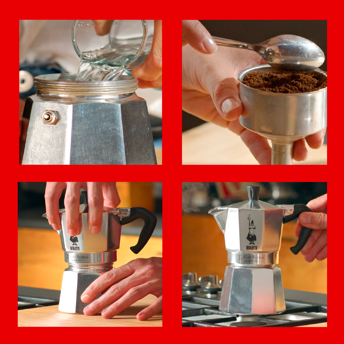 \"Bialetti MOKA\" Pot Espresso Coffee Maker For Induction Stove, 4 Cup, Red / Silver