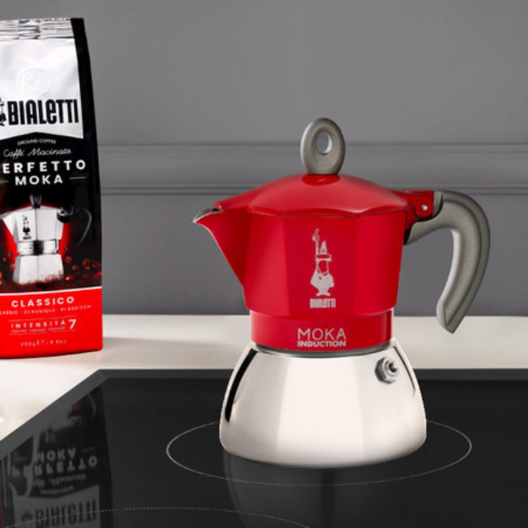 \"Bialetti MOKA\" Pot Espresso Coffee Maker For Induction Stove, 4 Cup, Red / Silver