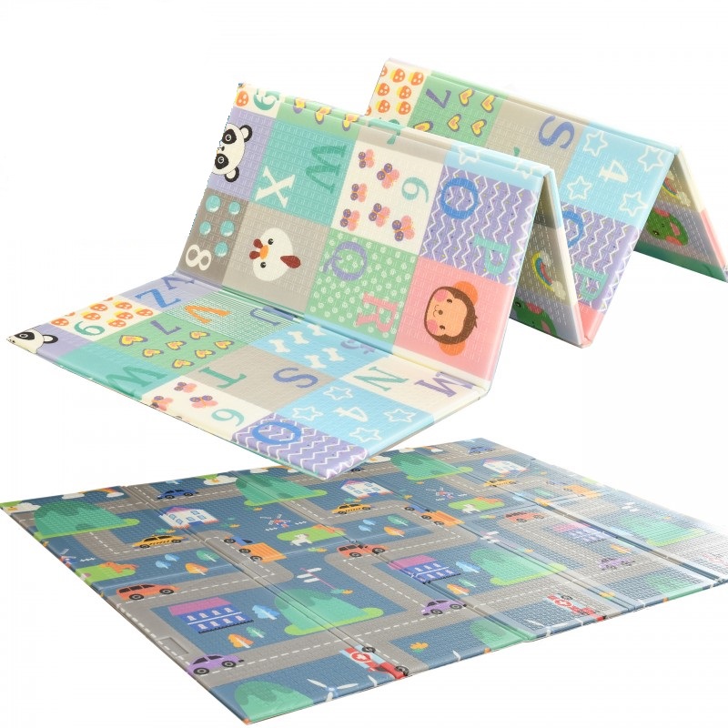 NICEKIDS Double-sided Foldable Foam Play Mat Pad Rug for Children, City/Alphabet, 200x150cm