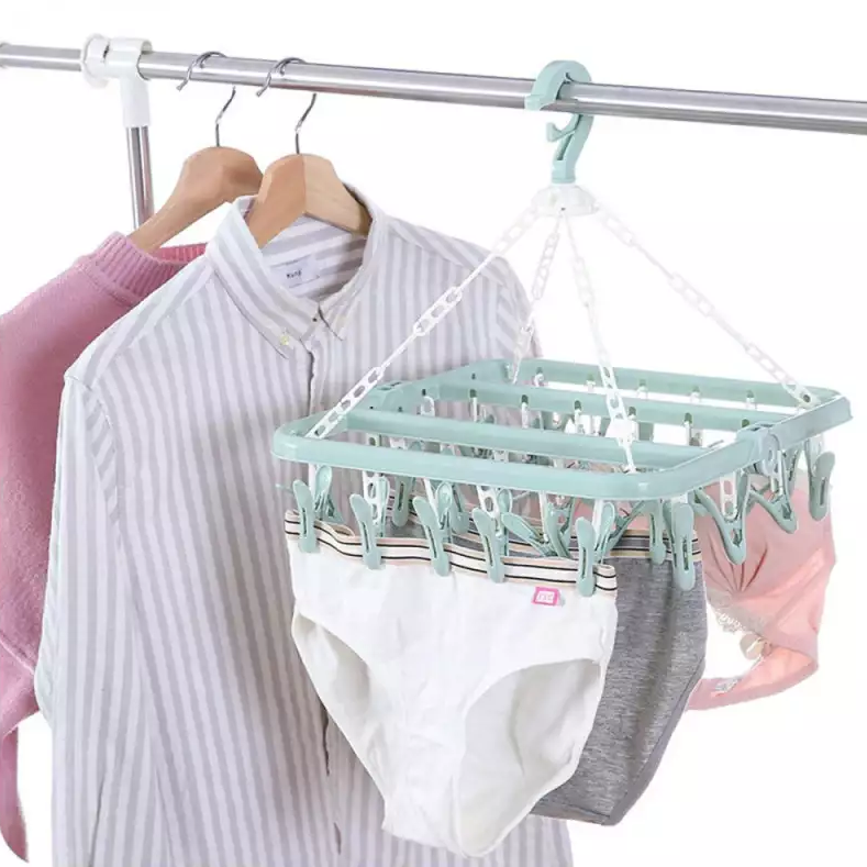 Saliekams piekarināms drēbju, apakšveļas, zeķu žāvētājs ar 32 drēbju šķipsnām, Zaļš | Folding Hanging...