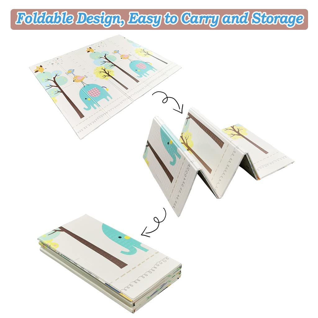 Double-sided Foldable Foam Play Mat Pad Rug for Kids, Alphabet/Forest Animals, 198x179cm