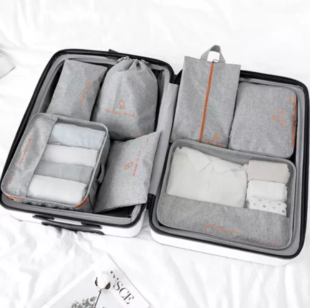 Luggage Suitcase Organiser Travel Garment Bags for Clothing, Underwear, Cosmetics etc., Set of 7, Gray