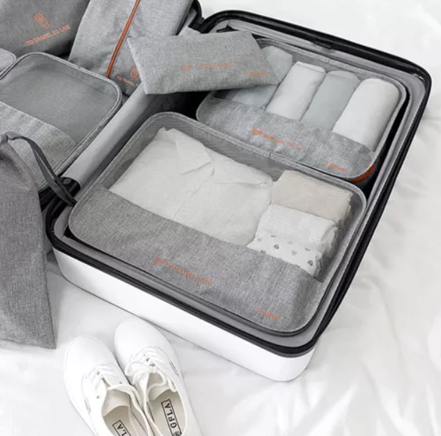 Luggage Suitcase Organiser Travel Garment Bags for Clothing, Underwear, Cosmetics etc., Set of 7, Gray