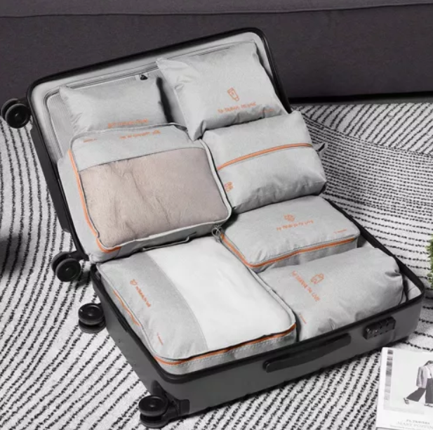Luggage Suitcase Organiser Travel Garment Bags for Clothing, Underwear, Cosmetics etc., Set of 7, Gray
