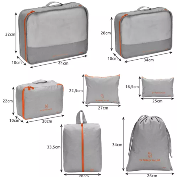 Luggage Suitcase Organiser Travel Garment Bags for Clothing, Underwear, Cosmetics etc., Set of 7, Gray