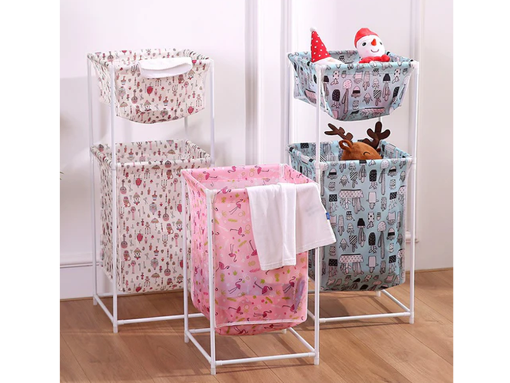 Two-Tier Laundry Basket with Shelf, 40L, Assorted Designs