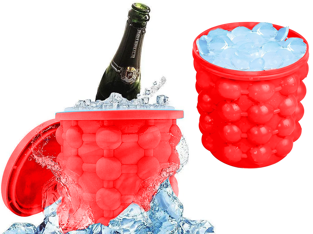 Silicone Ice Bucket and Mold 2-in-1, Red