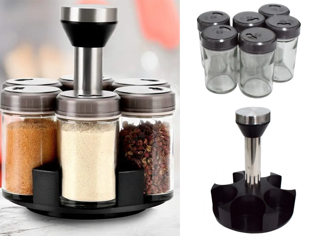 Rotating Spice Rack Organizer with 6 Glass Jars