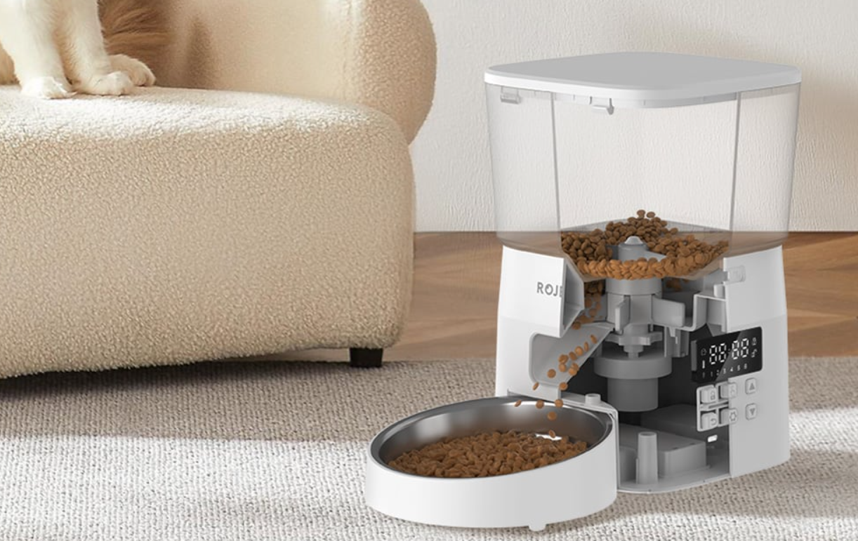 Rojeco 2L Automatic Pet Feeder Button Version, White