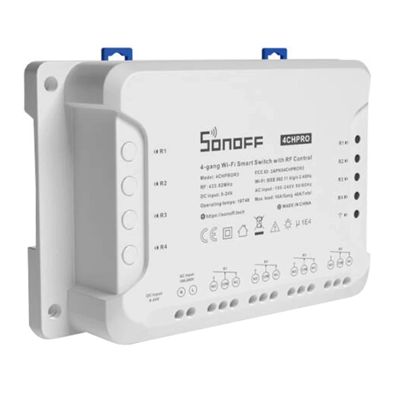 Sonoff 4-Channel Smart Wi-Fi Switch with RF Control & DIN Rail Mount