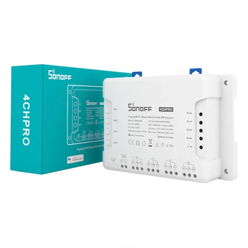 Sonoff 4-Channel Smart Wi-Fi Switch with RF Control & DIN Rail Mount