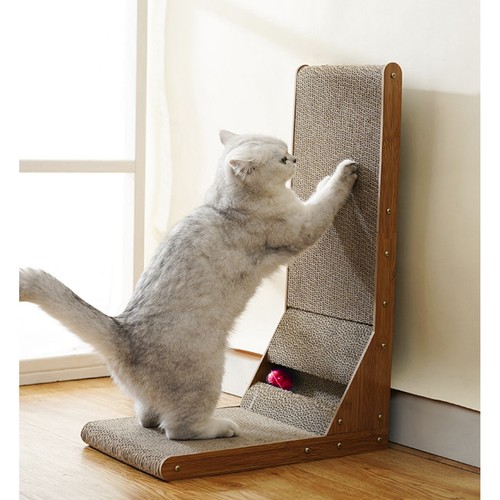 Purlov Cat Corner Scratcher with Toy Cardboard Scratching Post (8)