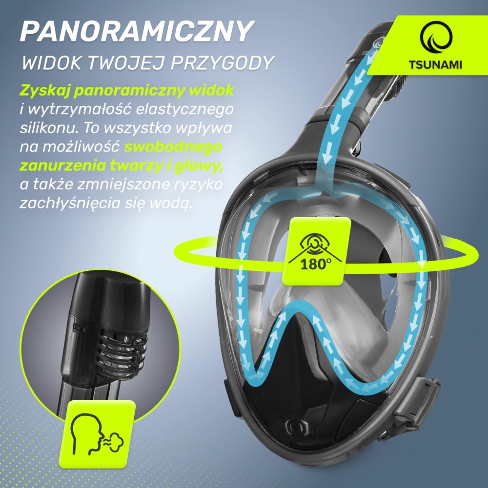 TSUNAMI Full Face Snorkel Mask with 180° Panoramic View, S/M (2)