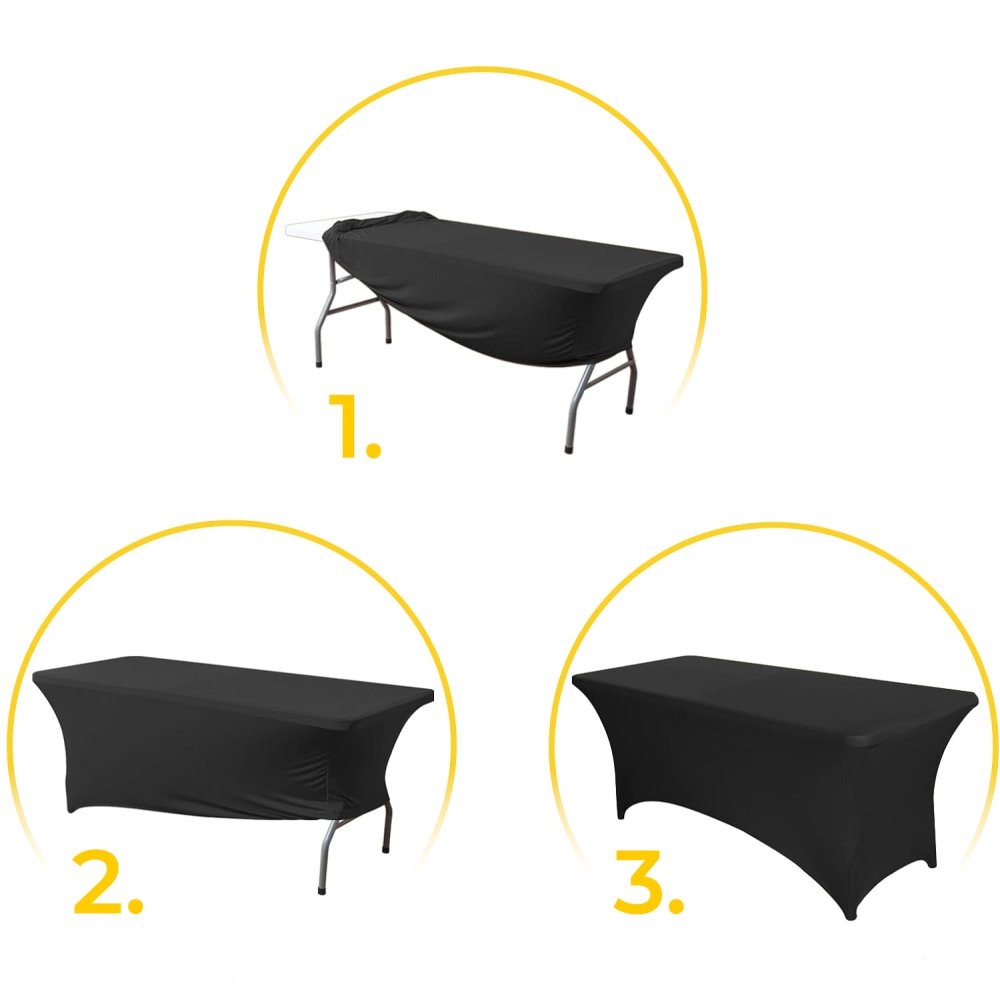 MultiGarden 8ft Stretch Spandex Table Cover for 240 cm Banquet Tables, Black (2)