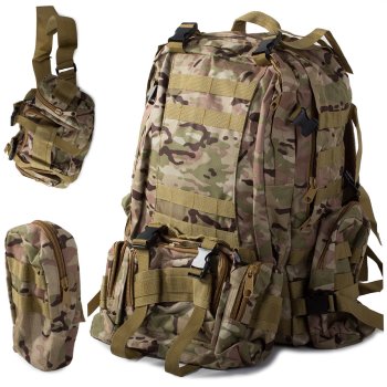 Military Tactical Backpack 48.5L – Waterproof, Light Camo