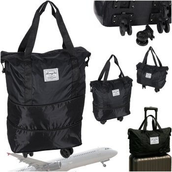 Foldable Travel Bag with Wheels, Large Capacity Expandable Duffel, Black