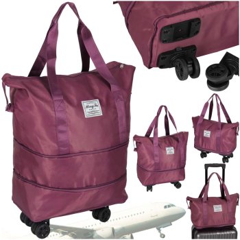 Expandable Foldable Travel Bag with Wheels, Large Duffel, Purple