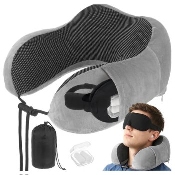 3D Memory Foam Travel Neck Pillow Set Xtrobb 26087, Black-Grey