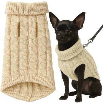Warm Knit Dog Sweater for Small Dogs and Cats Purlov 26216, Size S, Beige